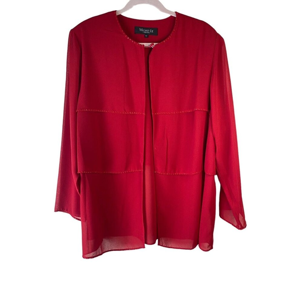 Montee Collection Blouse Size 18W Red Beaded Open Overlay Holiday Party NWT